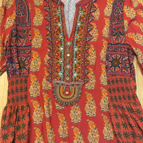 Soft Surroundings Red and Gold Long Sleeve Dress PXS Thanksgiving perfect. - Picture 14 of 15